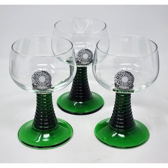Military-Themed Green Glass Goblets With "I Strike" & 4-3 ADA Design Spiral Stem - Picture 1 of 6